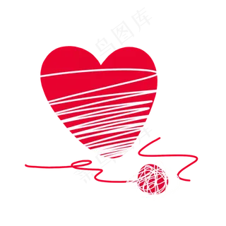 红色手绘通用爱心毛线球