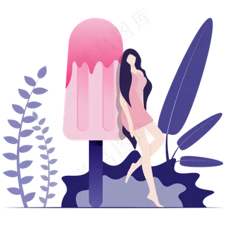 扁平风女人雪糕