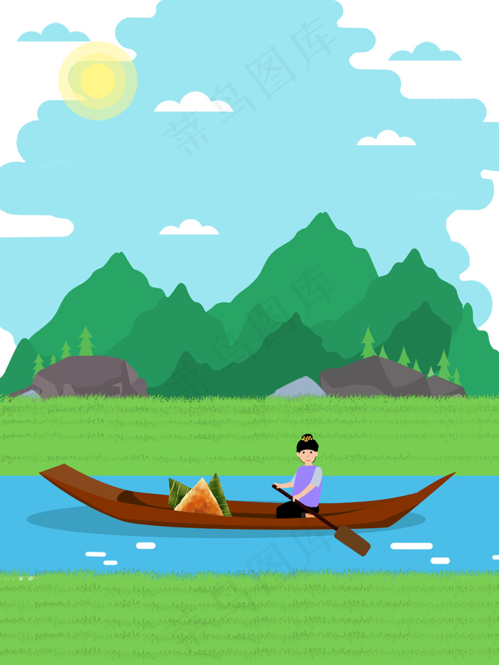 卡通绿色端午节龙舟背景