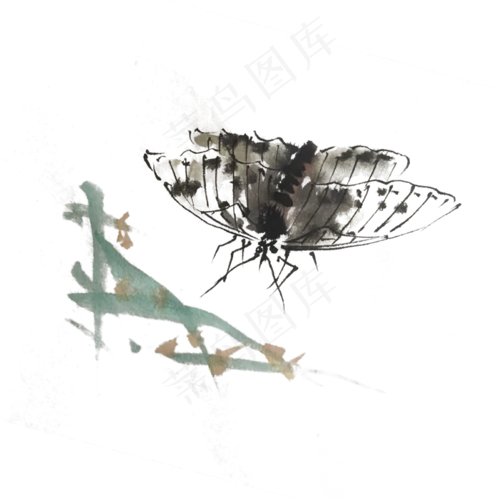 中国风蝴蝶水墨手绘,免抠元素(4000X4000(DPI:300))psd模版下载