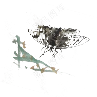 中国风蝴蝶水墨手绘,免抠元素