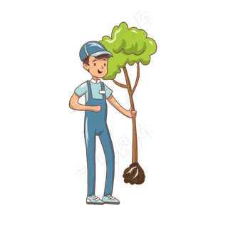 植树节拿树苗的男孩