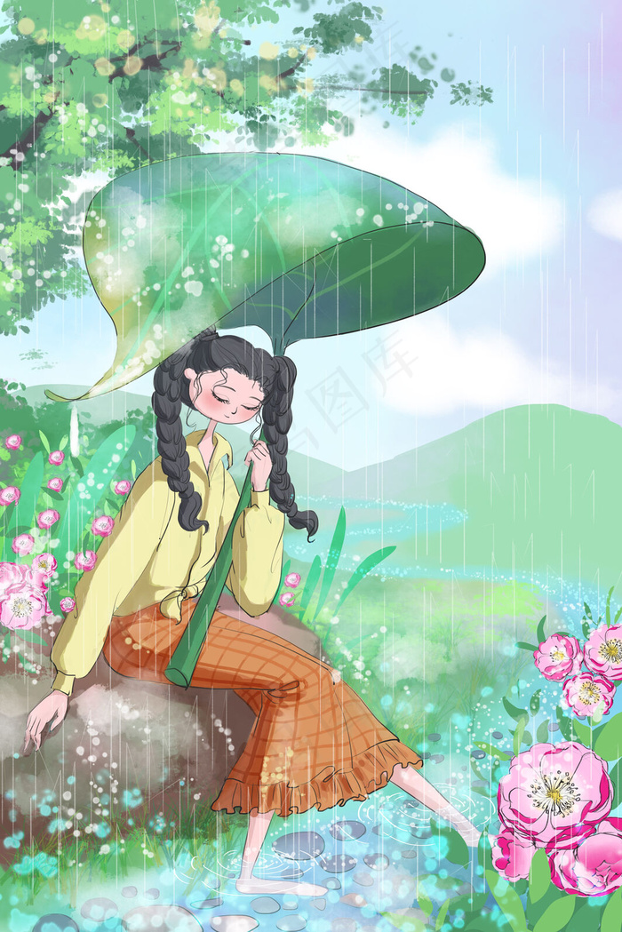 二十四节气浪漫谷雨(3545X5315(DPI:300))psd模版下载