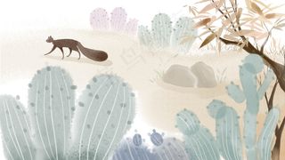 水墨简约仙人掌风景