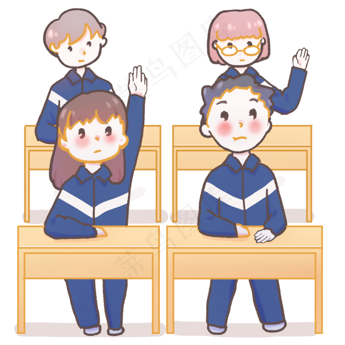 卡通手绘上课认真学习的学生