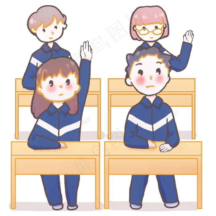 卡通手绘上课认真学习的学生(2000X2000(DPI:300))psd模版下载