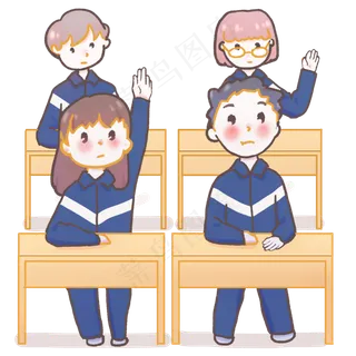 卡通手绘上课认真学习的学生
