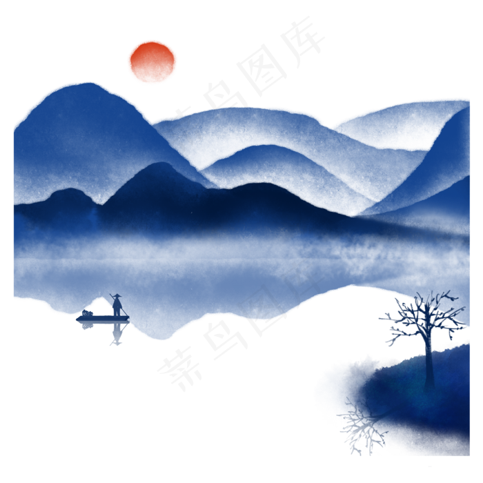 水墨山水意境山水(2480X2480(DPI:300))psd模版下载