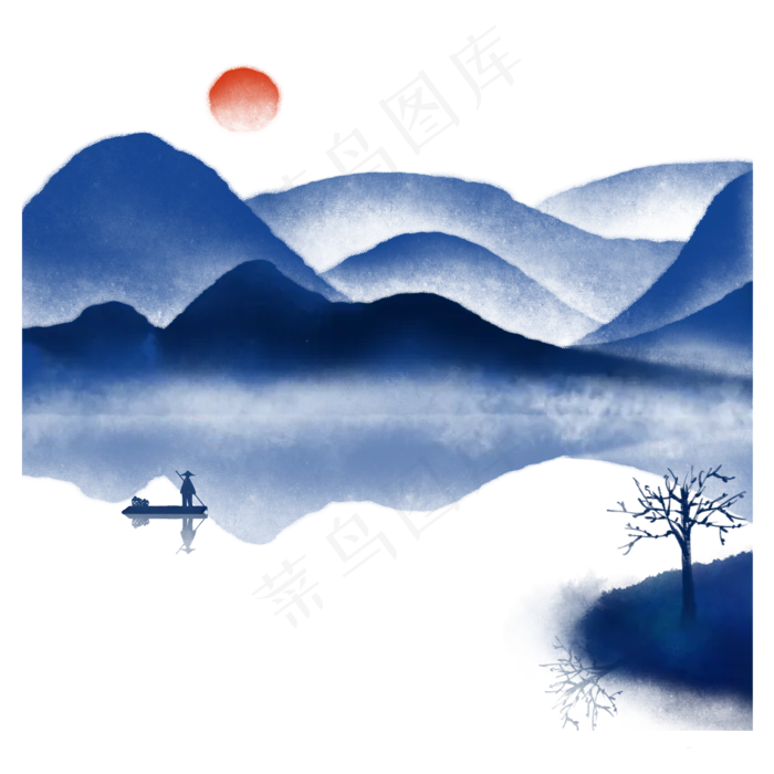 水墨山水意境山水(2480X2480(DPI:300))psd模版下载