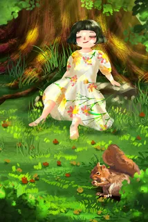 唯美治愈清新夏景夏至春天少女大树春分阳光