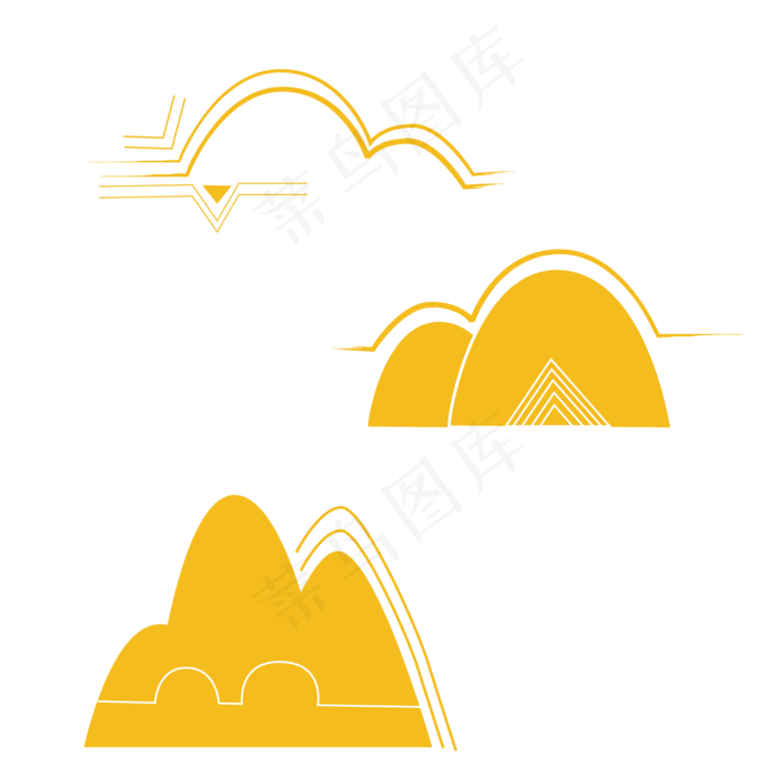 黄色手绘山,免抠元素(2000*2000px 300 dpi )ai矢量模版下载
