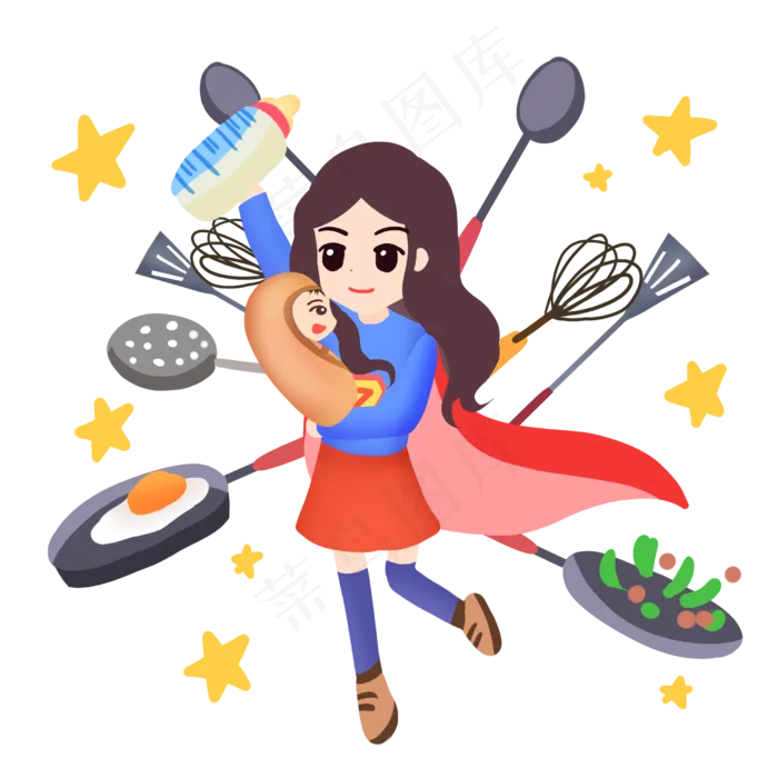 超人妈妈照顾孩子(2480X2480(DPI:299))psd模版下载