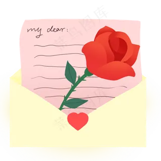 情人节情书与玫瑰免抠PNG素材