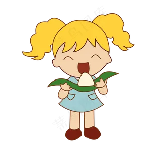 端午节小女孩开心的吃着粽子卡通