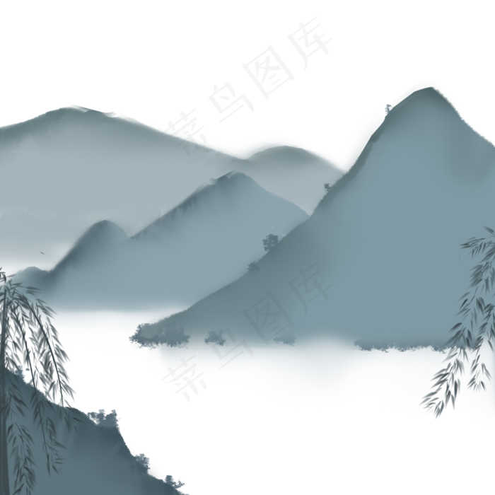 中国风山水起伏柳条水墨画