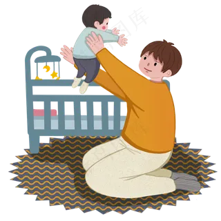 父亲节爸爸抱宝宝卡通小清新扁平