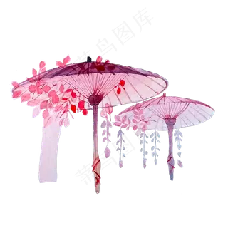 油纸伞粉色花蝶古典中国风美人PNG,免抠元素