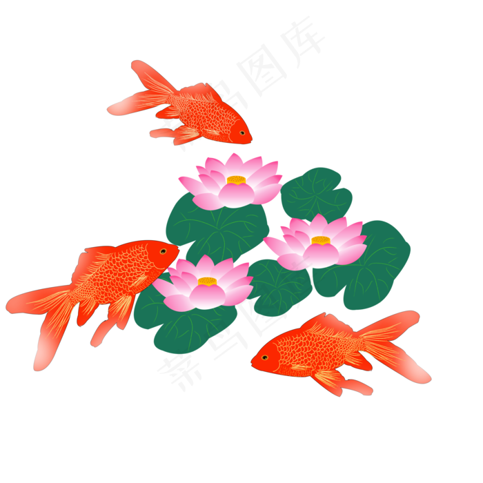 金鱼金鱼荷荷花叶池塘元素(2000X2000(DPI:300))psd模版下载