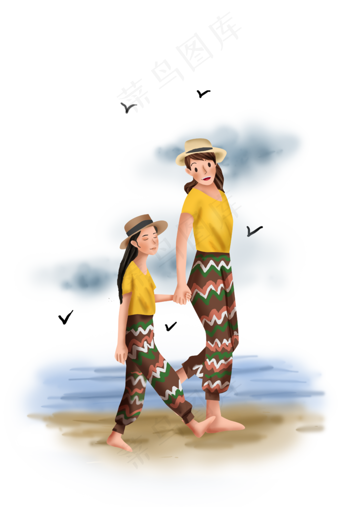 世界旅游日旅行的母女