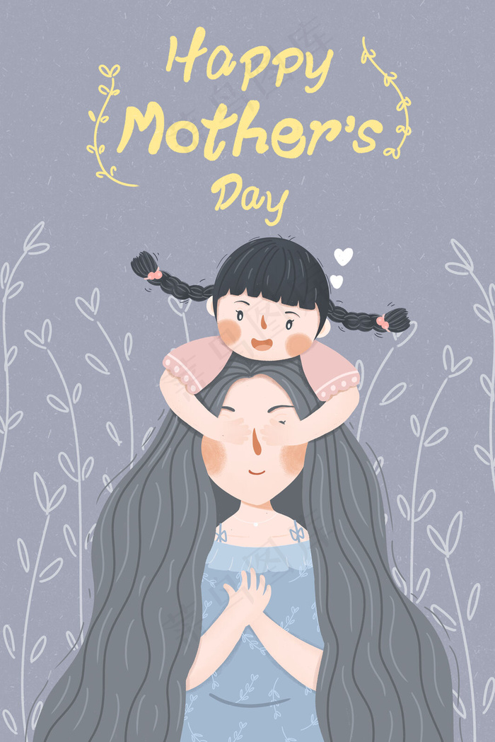 莫兰迪色系温馨母亲节女孩捂住妈妈的眼睛