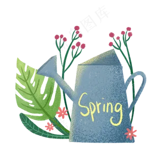 植树节水壶和植物插图PNG免抠素材