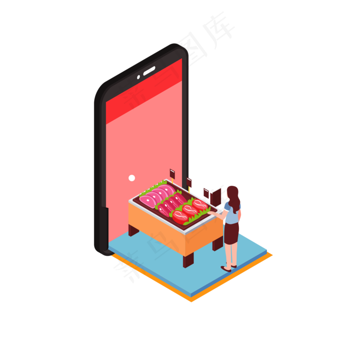 2.5D立体手机超市轴测图,免抠元素