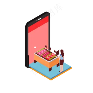 2.5D立体手机超市轴测图,免抠元素