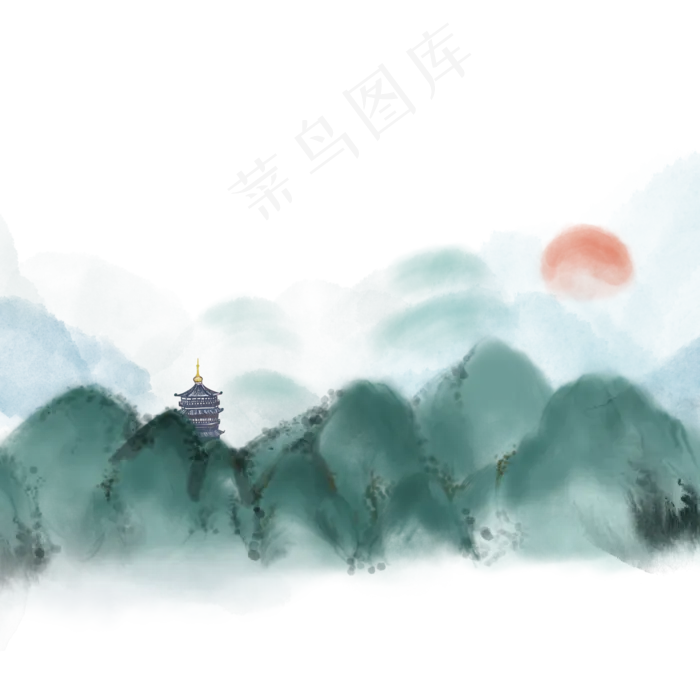 古风远山风景(1125X2436(DPI:72))psd模版下载