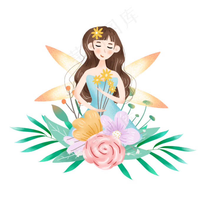 抱着花朵的小精灵(2000X2000(DPI:300))psd模版下载