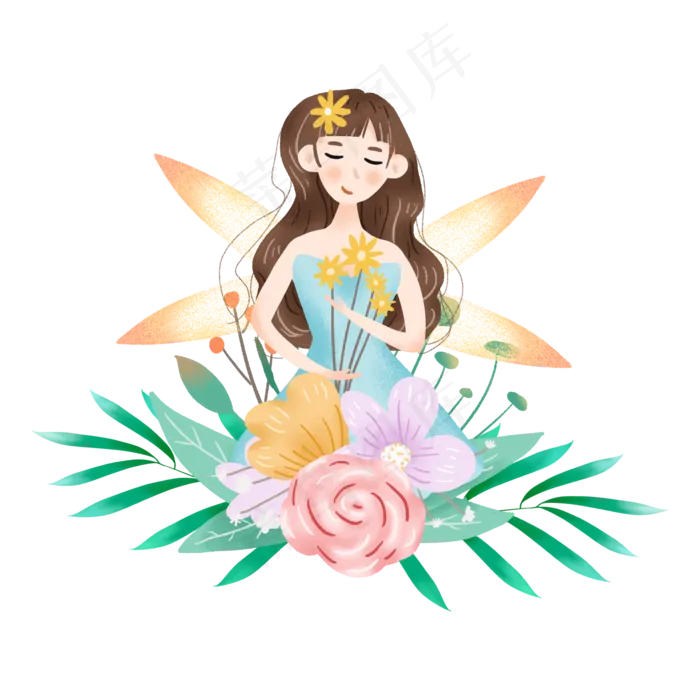 抱着花朵的小精灵(2000X2000(DPI:300))psd模版下载