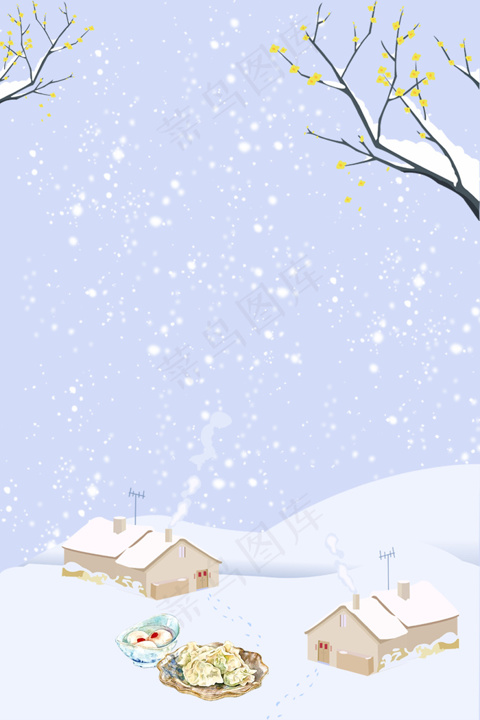 立冬雪景清新唯美蓝色海报背景