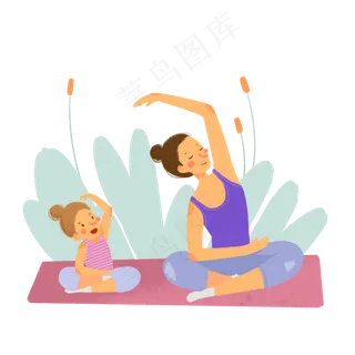 母亲节跟妈妈一起做瑜伽的可爱小