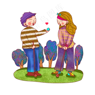 卡通风格春日情侣踏青出游