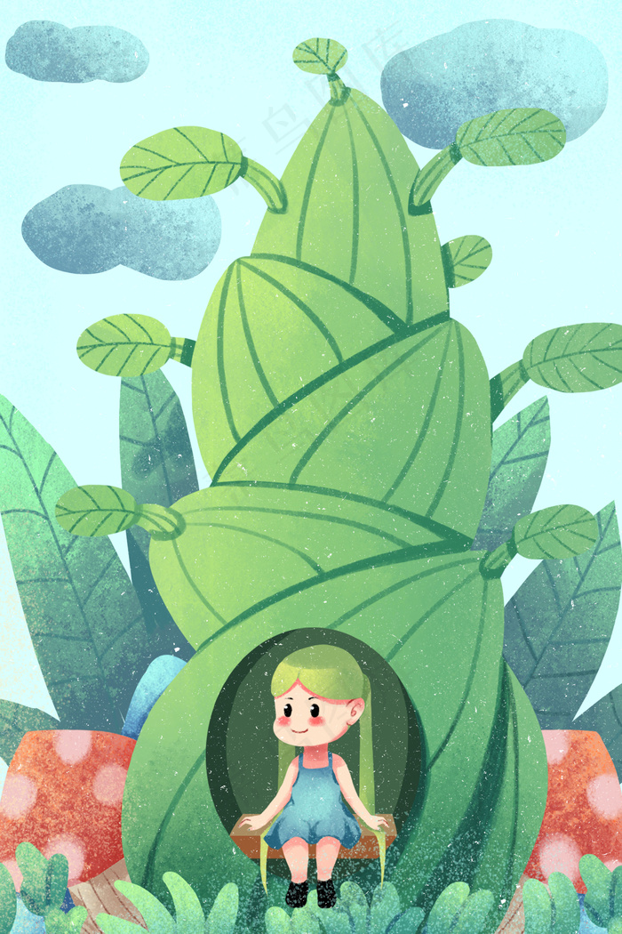 312植树节手绘扁平化插画H5背景