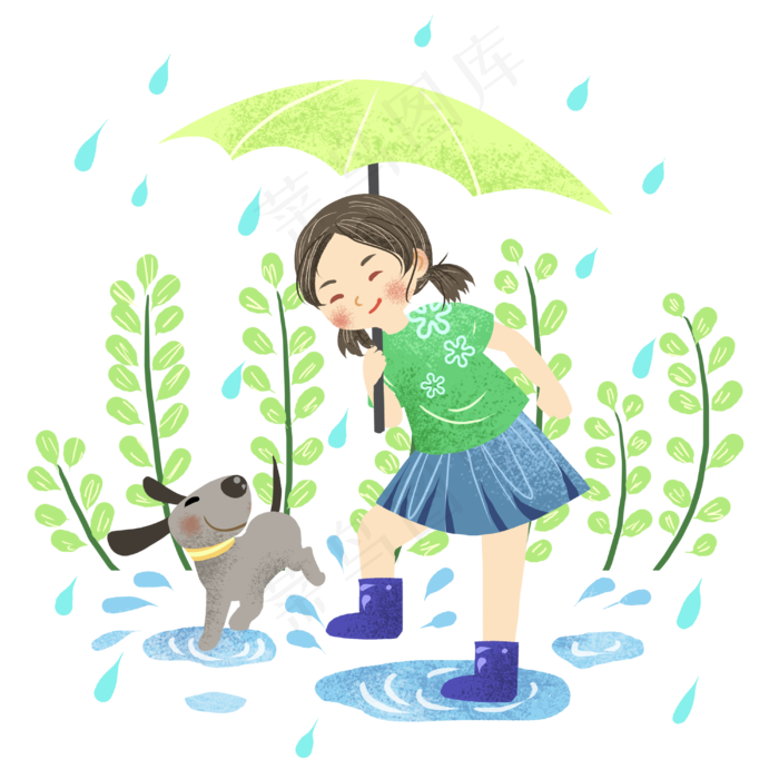 立夏下雨撑伞女孩