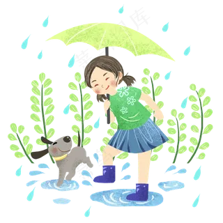 立夏下雨撑伞女孩