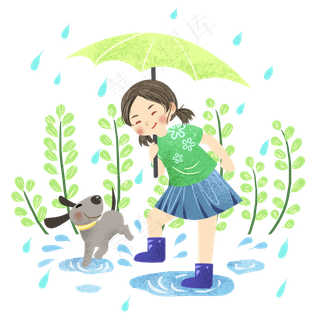立夏下雨撑伞女孩