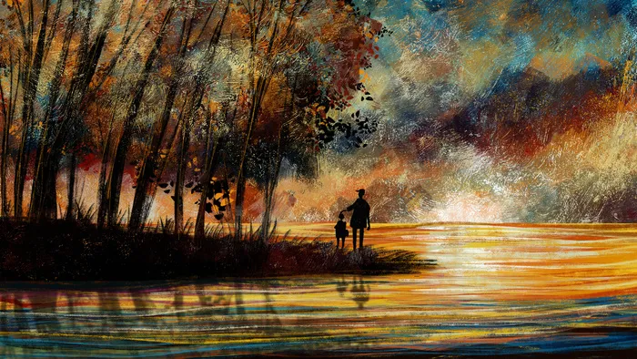 夏日小暑大暑和爸爸一起油画风景(2880*1620px 300 dpi )