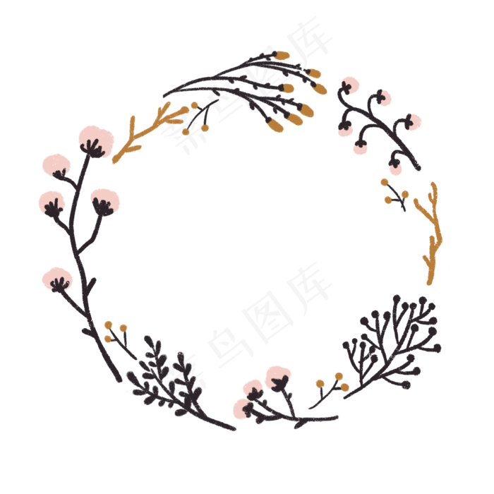 文艺棉花干花圆形花环PNG免抠(2048X2048(DPI:300))psd模版下载