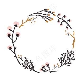 文艺棉花干花圆形花环PNG免抠