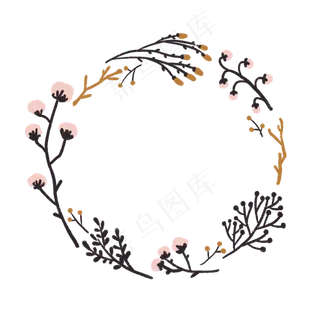 文艺棉花干花圆形花环PNG免抠