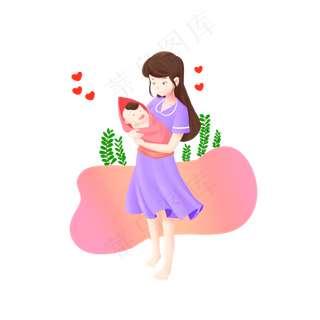 母亲节抱着婴儿的妈妈手绘