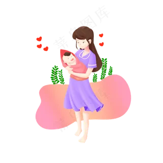 母亲节抱着婴儿的妈妈手绘