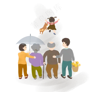 清明一家人出游祭祖卡通手绘,免抠元素