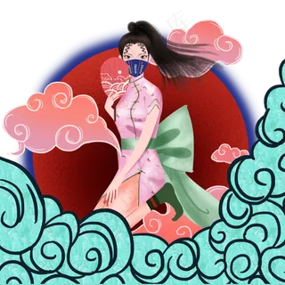 中国国潮装饰旗袍美人涂鸦