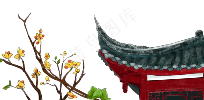二十四节气春分院落屋檐中国风,免抠元素