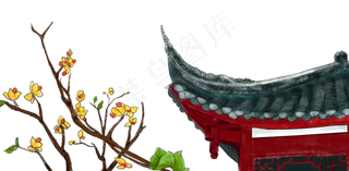 二十四节气春分院落屋檐中国风,免抠元素