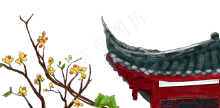 二十四节气春分院落屋檐中国风,免抠元素