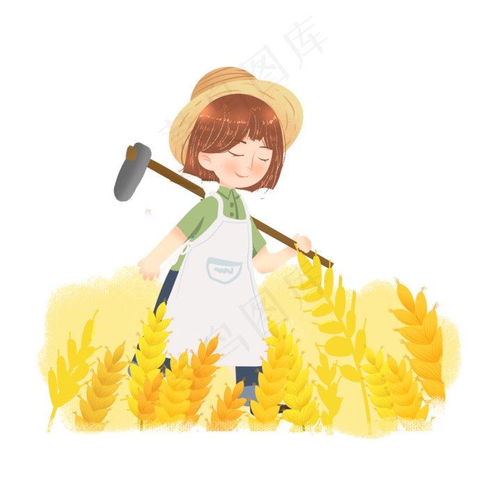 芒种收割麦子农民女孩png素材