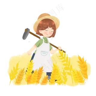 芒种收割麦子农民女孩png素材